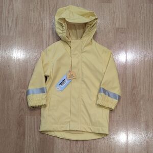 Children's Yellow Hooded Rain Jacket with Reflective Stripes